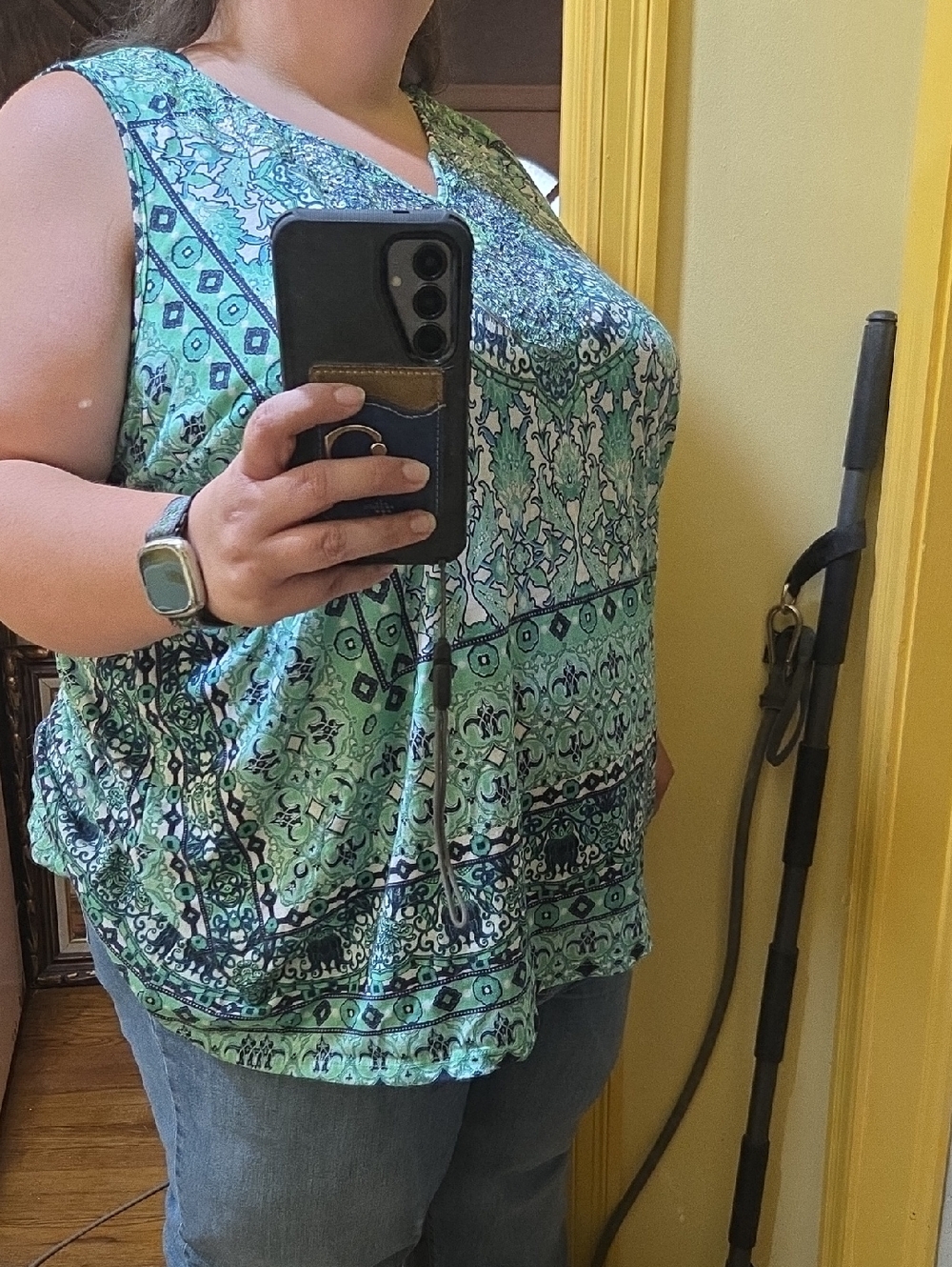 Catherines Blue-Green Printed V-Neck Tank